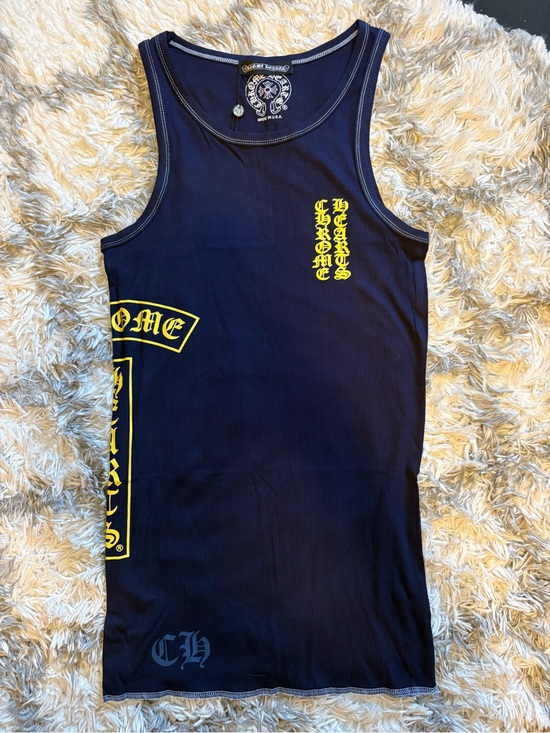 Chrome Hearts Dresses & Skirts - Chrome Hearts Navy Tank Top with Yellow Gothic Logos
